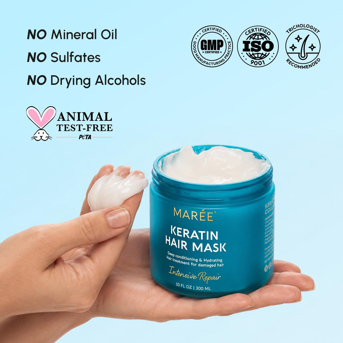 Deep Conditioning Hair Mask for Damaged Hair Treatment – Keratin Hair Care for Hydrating Growth Repair Moisturizing – Dry Curly Color Refreshing – 10 Fl Oz, White
