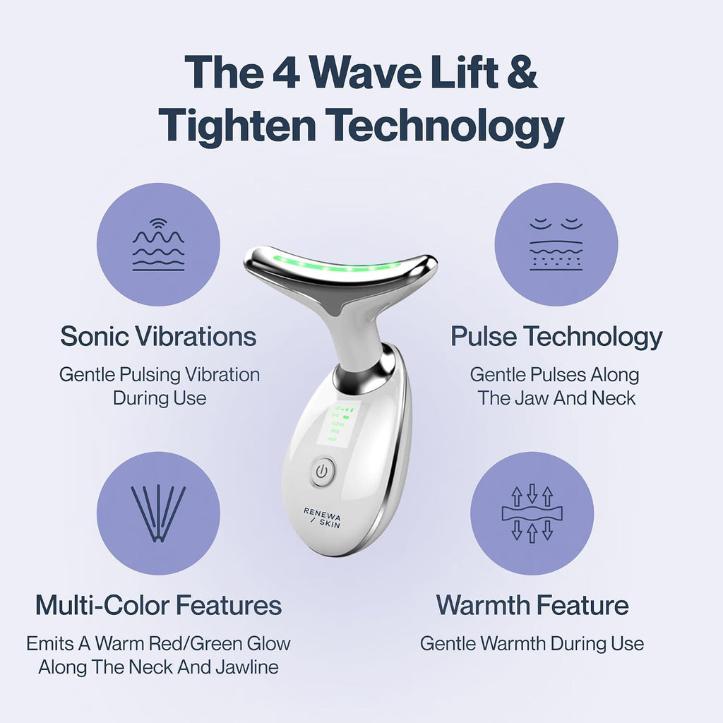 Elevate Your Skincare Routine with the Renewa Skin® Facial Massager - At-Home Beauty Device Featuring Gentle Light, Soothing Vibration, 3 Niacinamide Serums, 4 Collagen Face Masks, and 4 Collagen Eye Masks