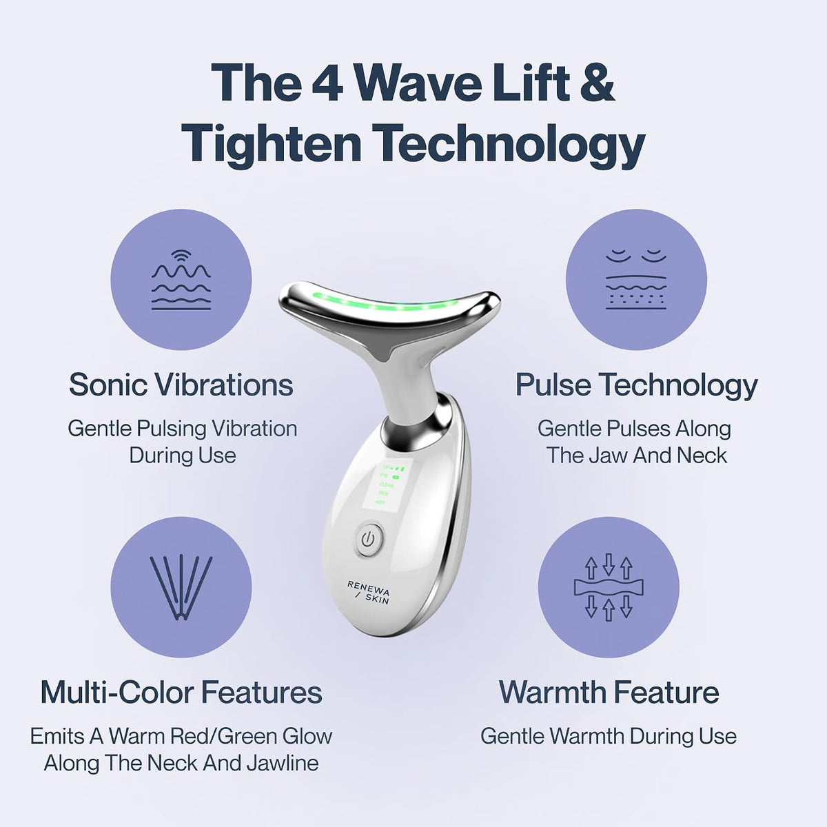 Elevate Your Skincare Routine with the Renewa Skin® Facial Massager - At-Home Beauty Device Featuring Gentle Light, Soothing Vibration, 3 Niacinamide Serums, 4 Collagen Face Masks, and 4 Collagen Eye Masks