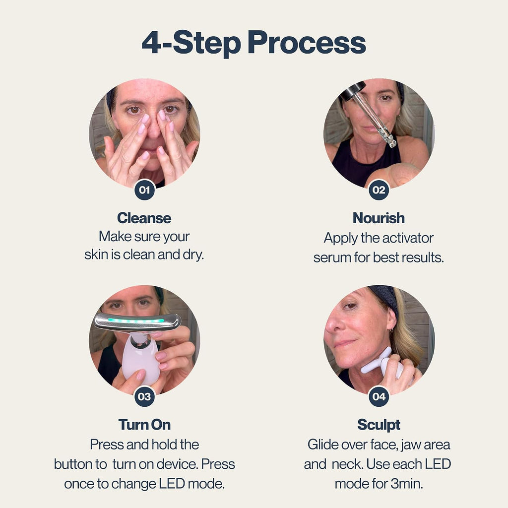 Elevate Your Skincare Routine with the Renewa Skin® Facial Massager - At-Home Beauty Device Featuring Gentle Light, Soothing Vibration, 3 Niacinamide Serums, 4 Collagen Face Masks, and 4 Collagen Eye Masks