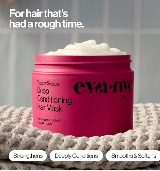 Eva NYC Therapy Session Deep Conditioning Hair Mask with Vegan Protein, Jojoba Oil + Argan Oil - Hydrate, Soften + Repair Hair Strength - Sulfate Free - Warm Vanilla Scent - 13.5 Fl Oz